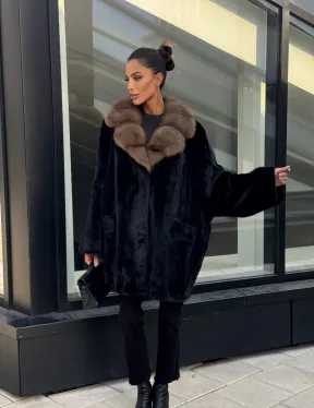 Женское меховое полупальто из норки- воротник куница