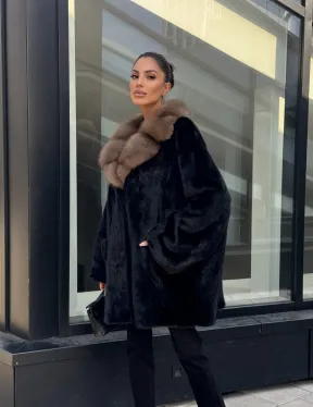 Женское меховое полупальто из норки- воротник куница