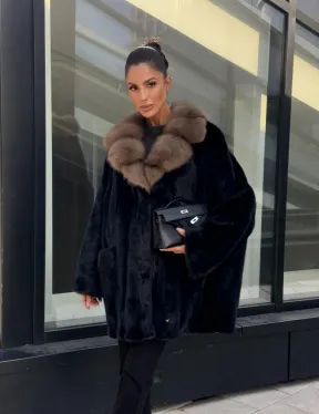 Женское меховое полупальто из норки- воротник куница