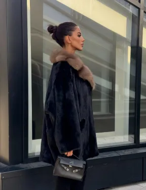 Женское меховое полупальто из норки- воротник куница