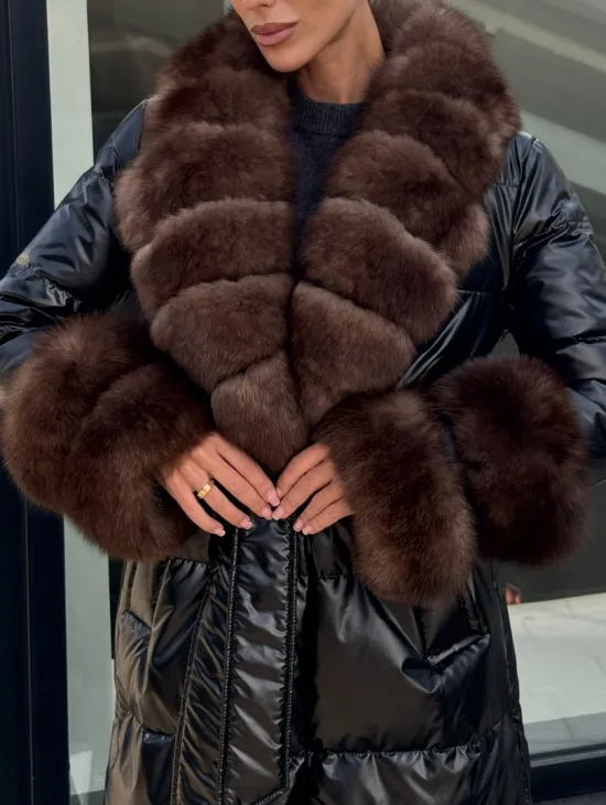 Зимний женский пуховик с воротником из меха финского песца