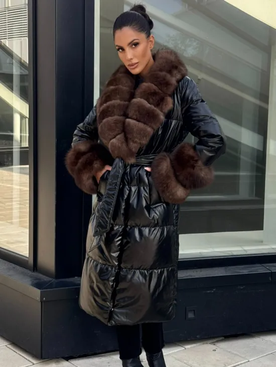 Зимний женский пуховик с воротником из меха финского песца