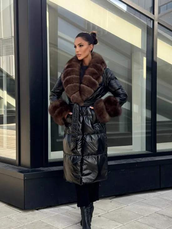Зимний женский пуховик с воротником из меха финского песца
