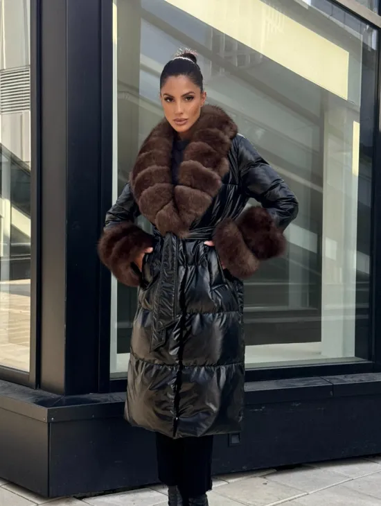 Зимний женский пуховик с воротником из меха финского песца