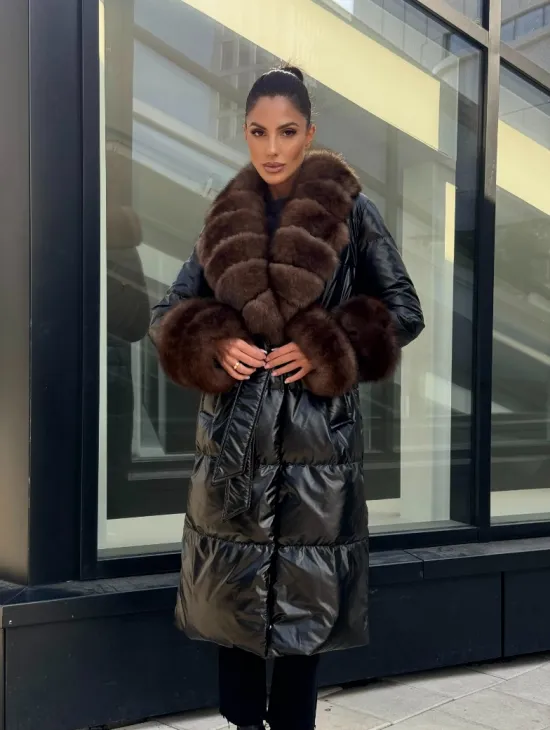 Зимний женский пуховик с воротником из меха финского песца
