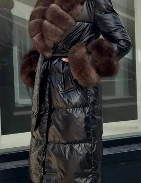 Зимний женский пуховик с воротником из меха финского песца