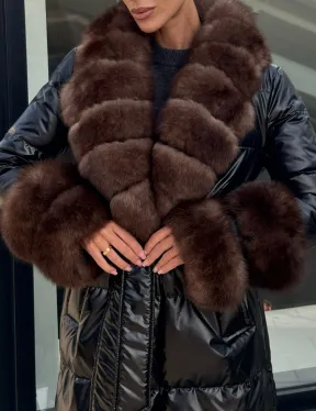 Зимний женский пуховик с воротником из меха финского песца