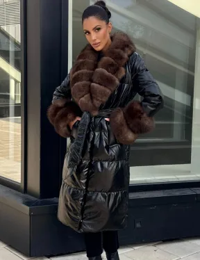 Зимний женский пуховик с воротником из меха финского песца