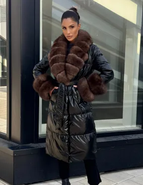 Зимний женский пуховик с воротником из меха финского песца