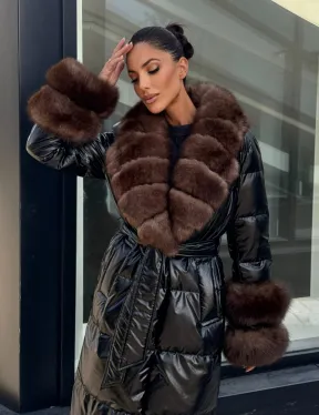 Зимний женский пуховик с воротником из меха финского песца
