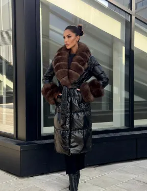 Зимний женский пуховик с воротником из меха финского песца