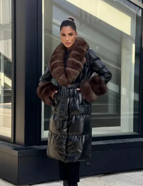 Зимний женский пуховик с воротником из меха финского песца