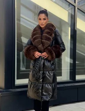 Зимний женский пуховик с воротником из меха финского песца
