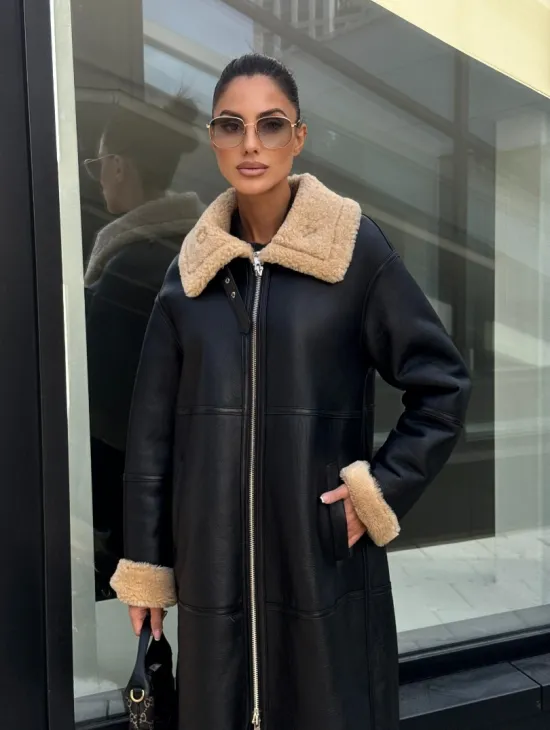 Женская натуральная дубленка из кожи силка