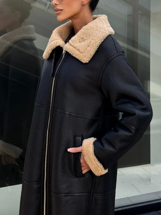 Женская натуральная дубленка из кожи силка