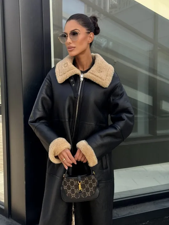 Женская натуральная дубленка из кожи силка