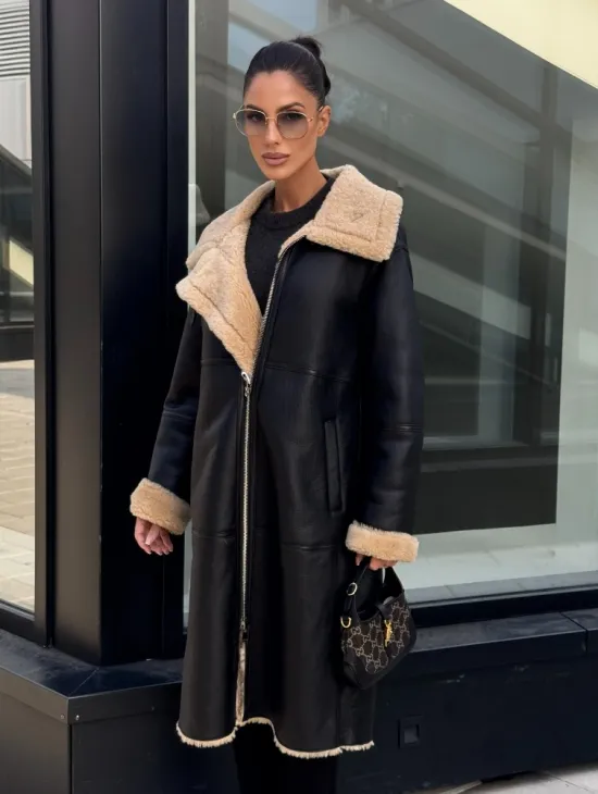 Женская натуральная дубленка из кожи силка