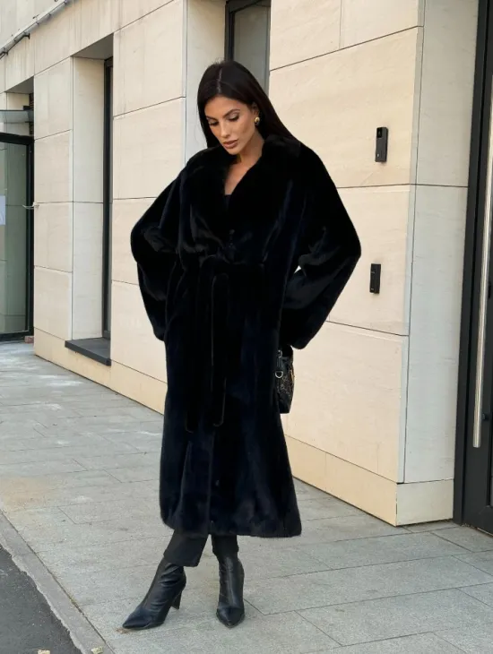 Шуба кимоно из меха североамериканской норки, английский воротник