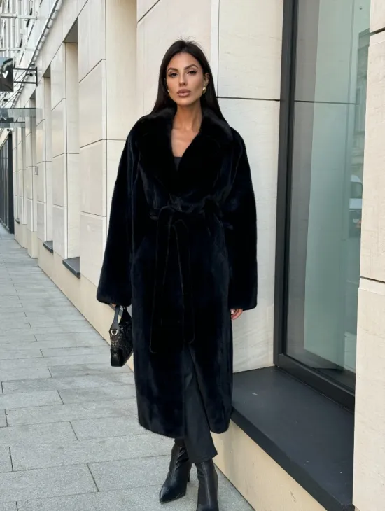 Шуба кимоно из меха североамериканской норки, английский воротник