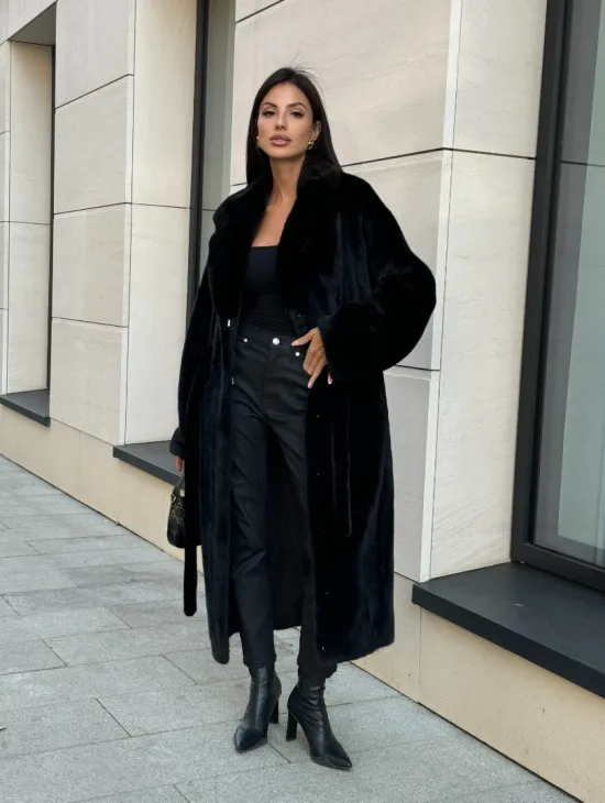 Шуба кимоно из меха североамериканской норки, английский воротник