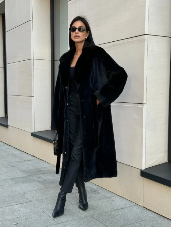 Шуба кимоно из меха североамериканской норки, английский воротник