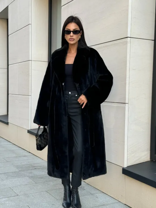 Шуба кимоно из меха североамериканской норки, английский воротник