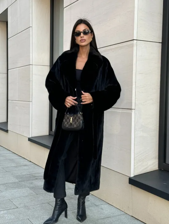 Шуба кимоно из меха североамериканской норки, английский воротник