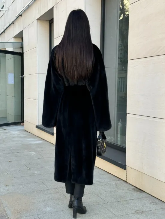 Шуба кимоно из меха североамериканской норки, английский воротник