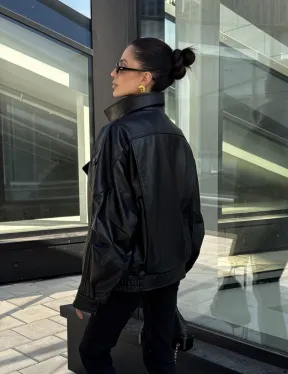 Женская кожаная куртка с двойным воротником, пышными рукавами реглан