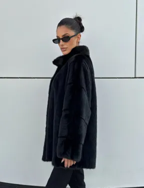 Норковая шуба полупальто из меха норки стойка воротник