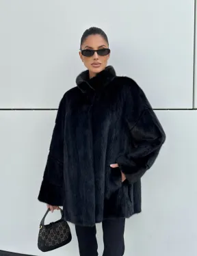 Норковая шуба полупальто из меха норки стойка воротник