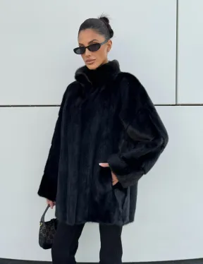 Норковая шуба полупальто из меха норки стойка воротник
