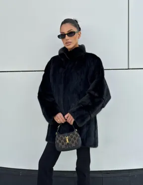 Норковая шуба полупальто из меха норки стойка воротник