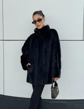 Норковая шуба полупальто из меха норки стойка воротник