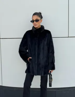 Норковая шуба полупальто из меха норки стойка воротник