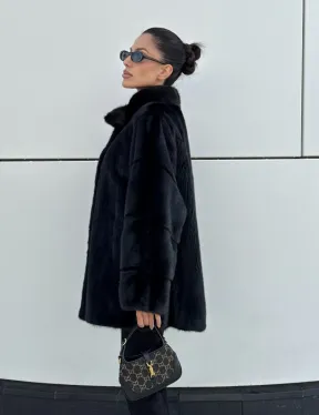 Норковая шуба полупальто из меха норки стойка воротник