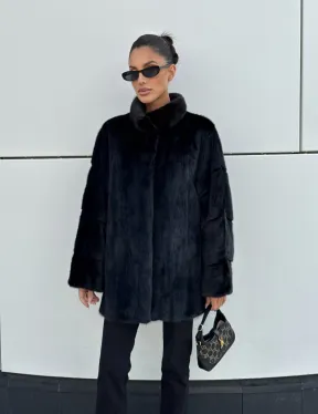 Норковая шуба полупальто из меха норки стойка воротник