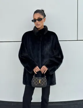 Норковая шуба полупальто из меха норки стойка воротник