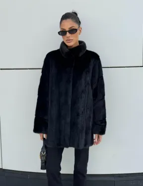Норковая шуба полупальто из меха норки стойка воротник