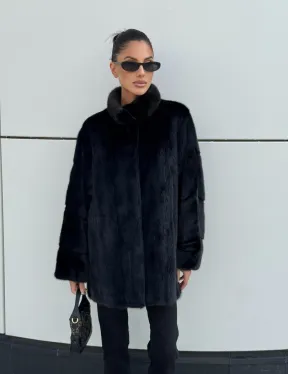 Норковая шуба полупальто из меха норки стойка воротник