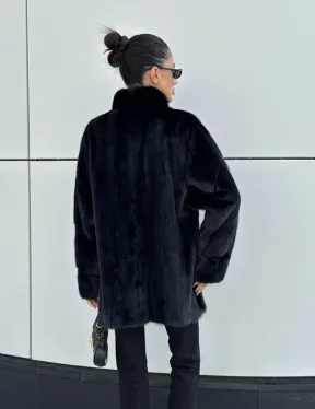 Норковая шуба полупальто из меха норки стойка воротник