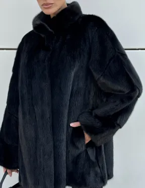 Норковая шуба полупальто из меха норки стойка воротник