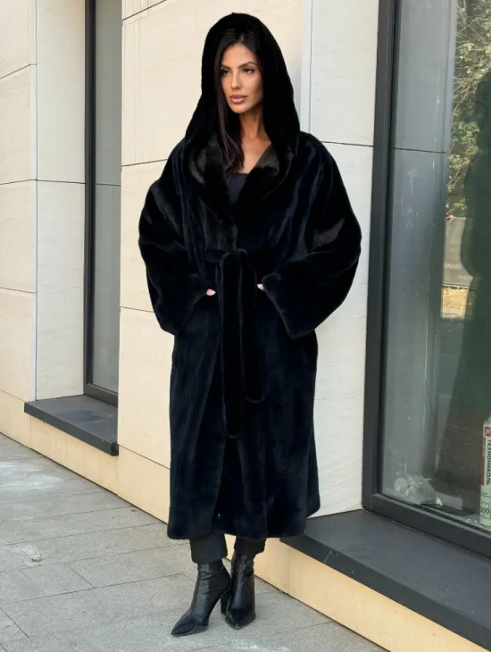 Норка кимоно BLACKGLAMA роспуск, капюшон кобра