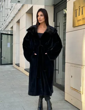 Норка кимоно BLACKGLAMA роспуск, капюшон кобра