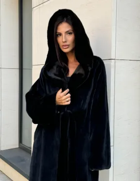 Норка кимоно BLACKGLAMA роспуск, капюшон кобра