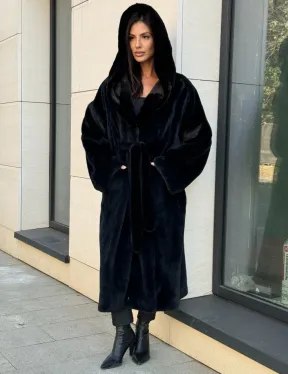 Норка кимоно BLACKGLAMA роспуск, капюшон кобра