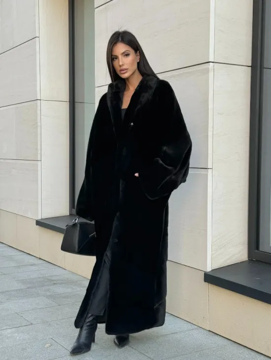 Норковое кимоно - пальто из аукционной норки SAGA FURS, ПРЕМИУМ КАЧЕСТВО - шалевый воротник