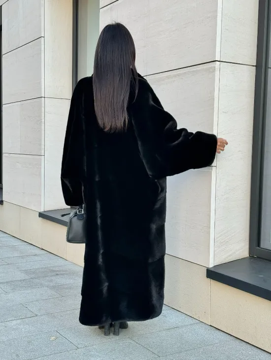 Норковое кимоно - пальто из аукционной норки SAGA FURS, ПРЕМИУМ КАЧЕСТВО - шалевый воротник