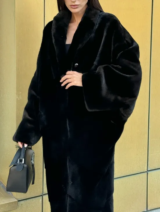 Норковое кимоно - пальто из аукционной норки SAGA FURS, ПРЕМИУМ КАЧЕСТВО - шалевый воротник