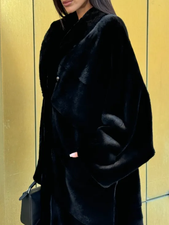 Норковое кимоно - пальто из аукционной норки SAGA FURS, ПРЕМИУМ КАЧЕСТВО - шалевый воротник